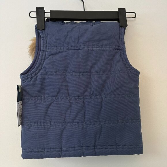Genuine Kids Oshkosh Navy Puffer Vest Faux Fur Hood - Size 18 Months - Picture 10 of 11